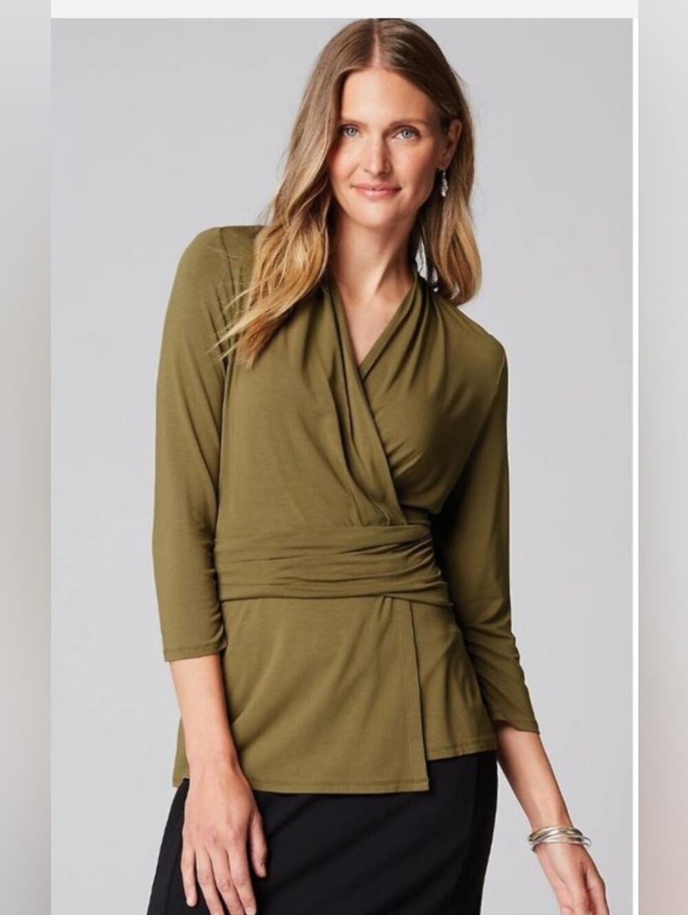 J Jill Surplice Olive Green Faux Wrap Long Sleeve Tunic Top Plus Size 2X NWOT